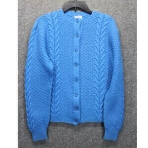Vintage Cable Knit Cardigan Sweater Mary Jane Pierson Blue Handmade